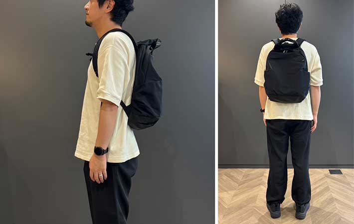 ノースフェイス『ネバーストップデイパック』を背負う男性