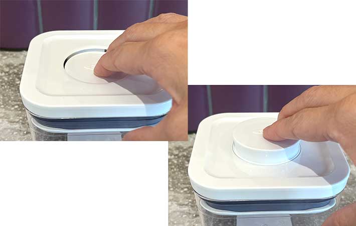 オクソー『ポップコンテナ』ボタンをプッシュ