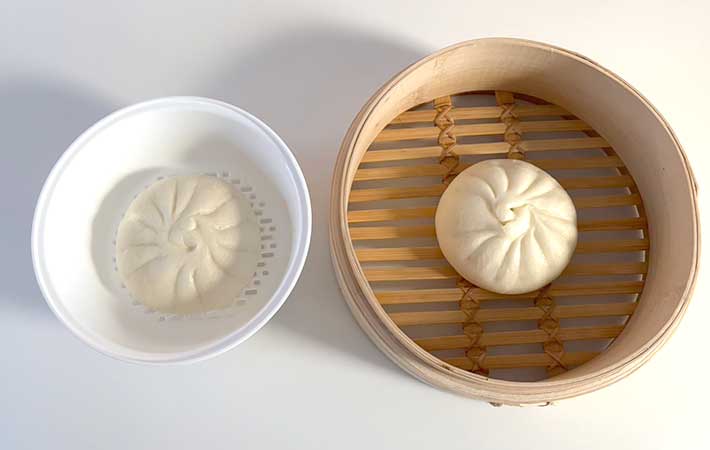 ハリオ『ガラスのレンジ蒸し器』とせいろで蒸した肉まん