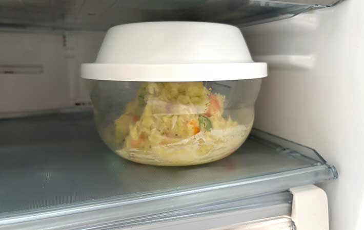 ハリオ『ガラスのレンジ蒸し器』で作ったポテトサラダを冷蔵庫保存