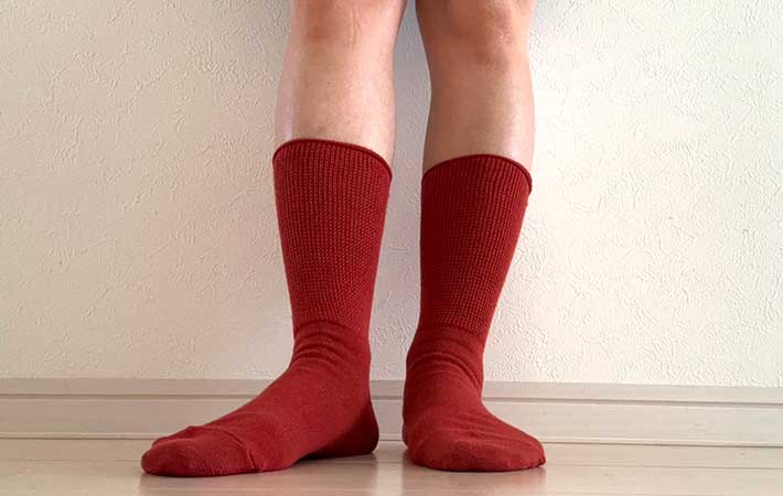 サーモス『締め付けないあったかソックス』履いた脚
