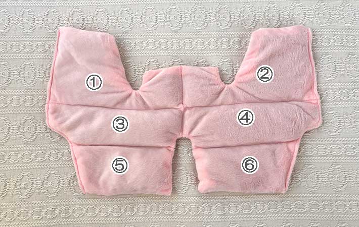 『あずきのチカラ』縫い目で6つに区切られている