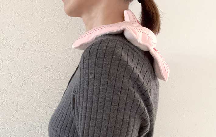 『あずきのチカラ』肩に載せた様子